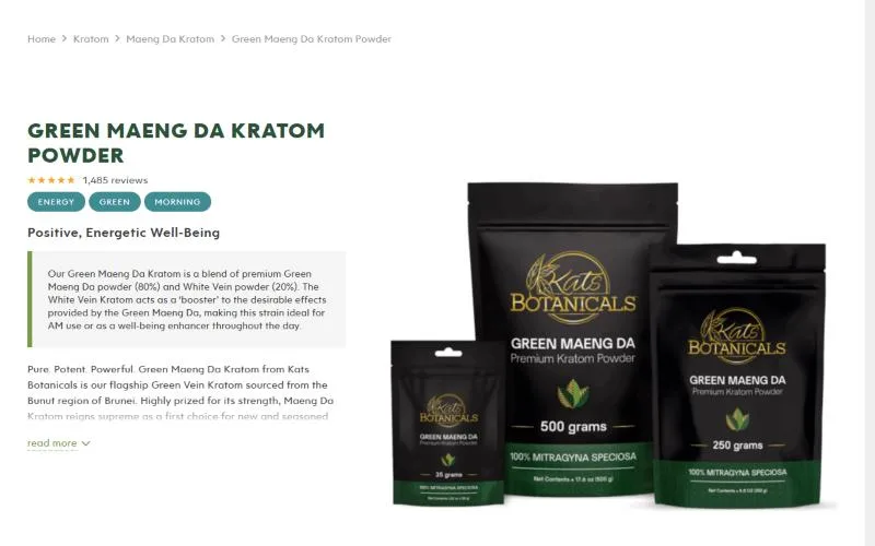 Screenshot: Kats Botanicals Green Maeng Da powder page